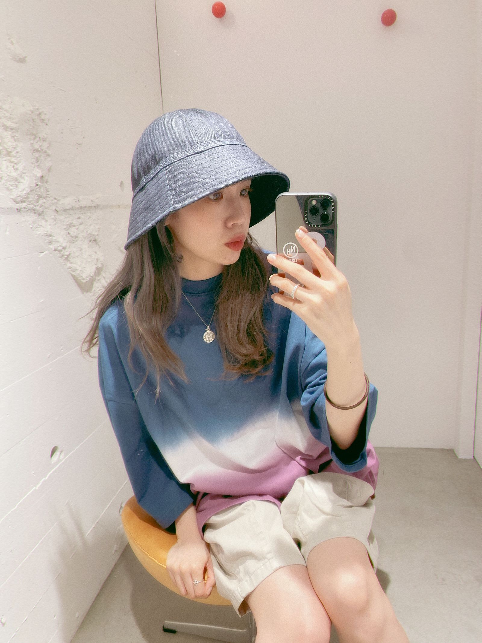 イズネス24SS GRAMICCI for is-ness HORIZON OVERDYE T-SHIRT(1006GRAMICCIT01)NAVY×PURPLE
