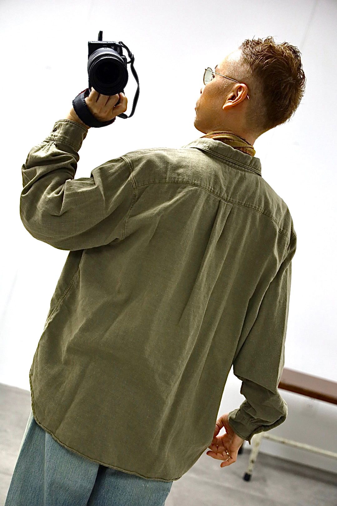 A.PRESSE 2026 STYLE2 Vintage Cotton Moleskin Shirts"KHAKI"スタイル