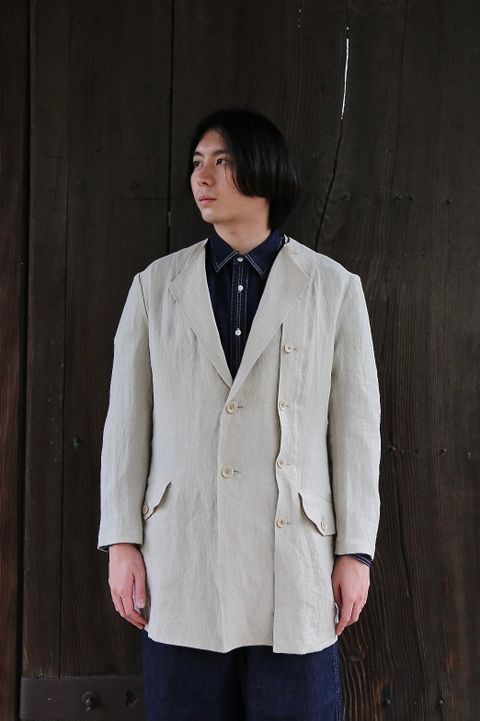 Yohji Yamamoto N-襟なし左身釦あきリネンジャケットstyle.2021.3.17.