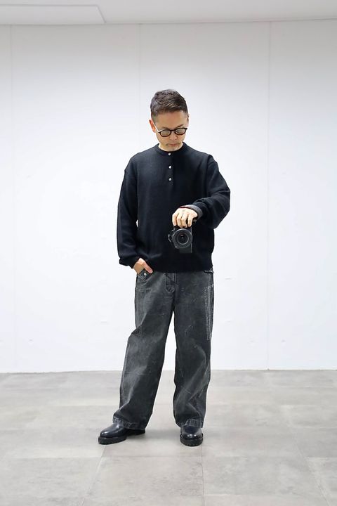 A.PRESSE 2026 STYLE1 Washed Silk Nep Henry Neck Sweater"BLACK"スタイル