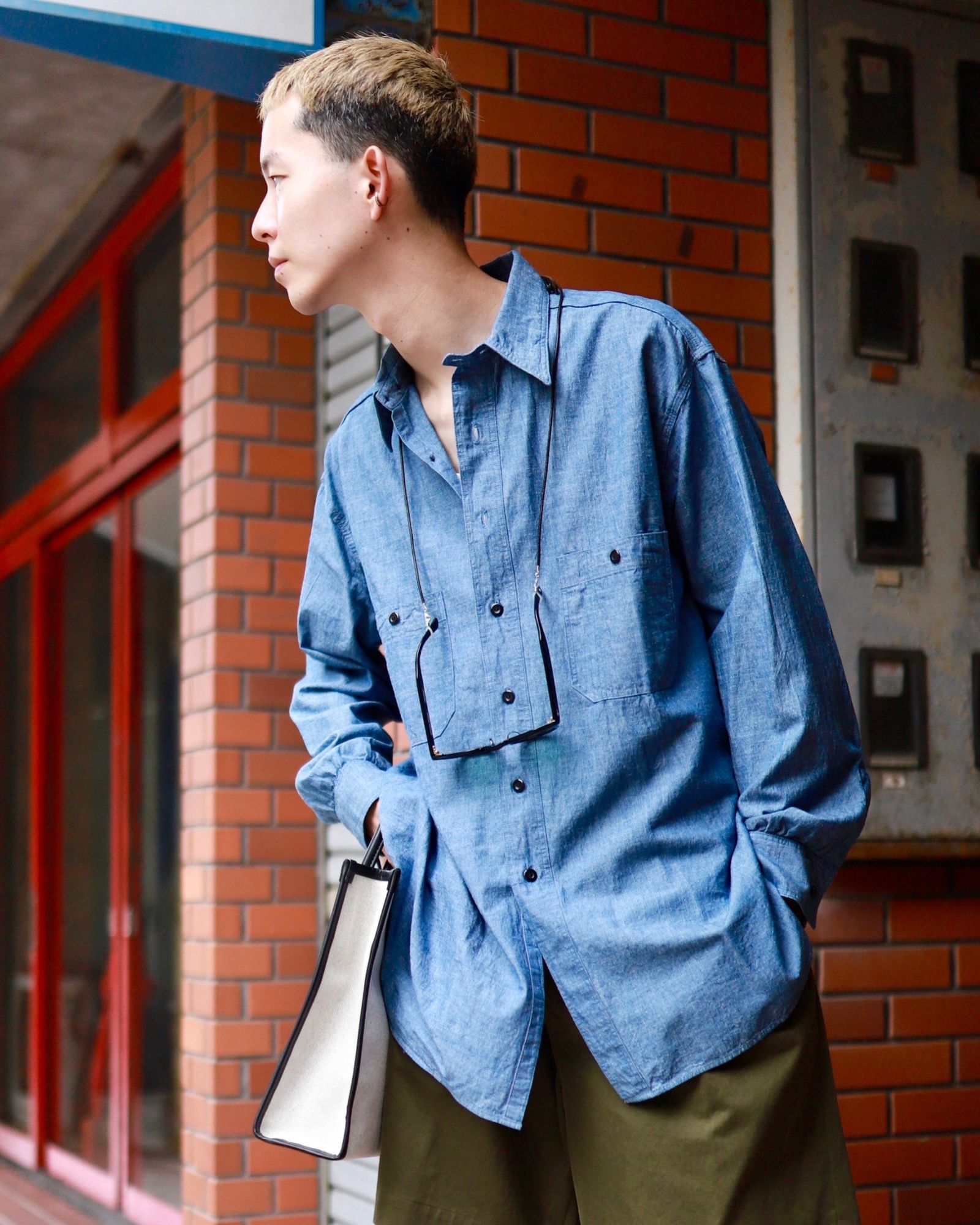 A.PRESSE アプレッセ 23AW style2 BB Washed Chambray Shirtスタイル 