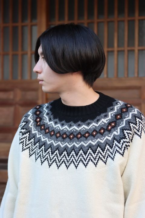 JUNYA WATANABE COMME des GARCONS MAN ウールジャガードニット求心柄"WHITE"style