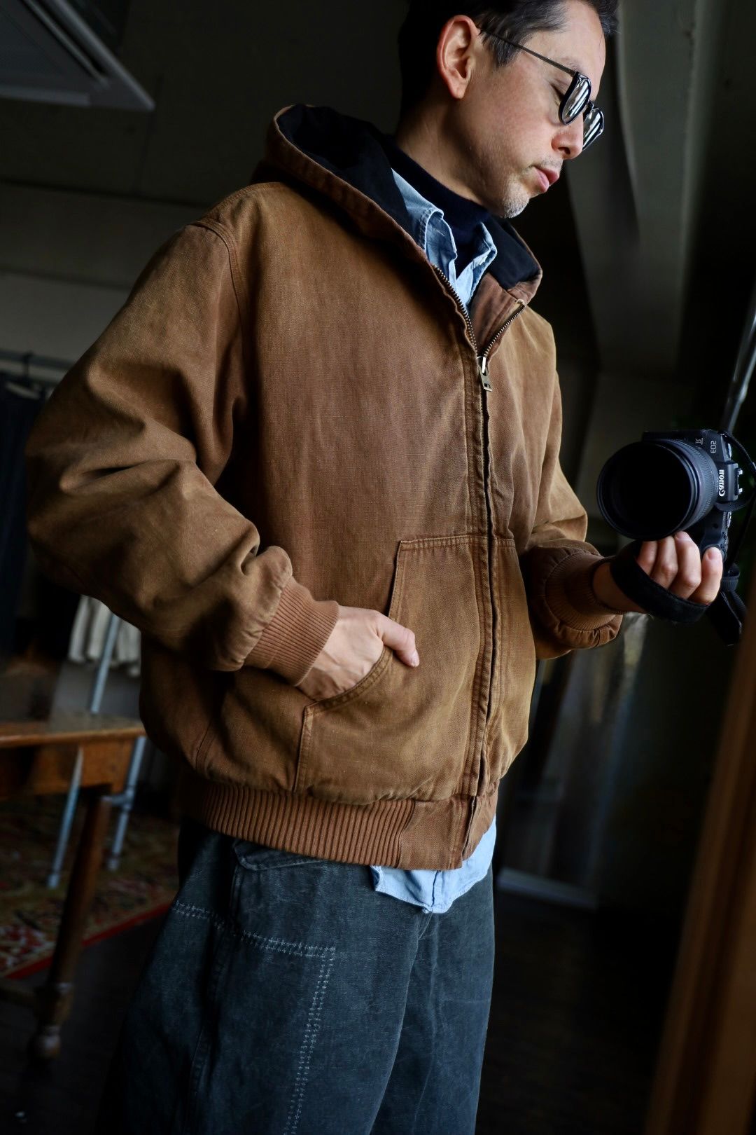 A.PRESSE Silk Linen Hooded Parka"BROWN"スタイル.2025.1.11.