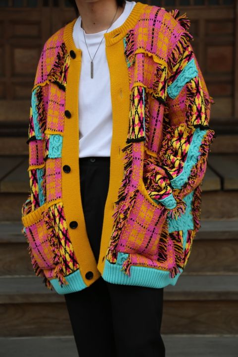 KIDILL 2020 A/W Chaotic Argyle Tartan Cardigan(KL459) "Yellow×Pink" style.2020.7.10.