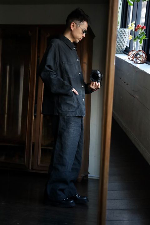 A.PRESSE 25SS Vintage Black Linen Coverallスタイル2025.4.8.