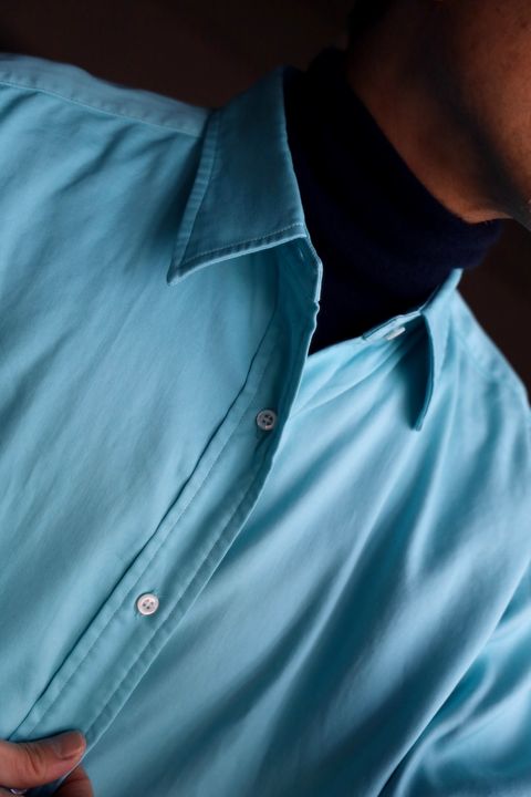 A.PRESSE Double Weave Twill Regular Collar Shirt"TURQUOISE"スタイル.2025.1.12.