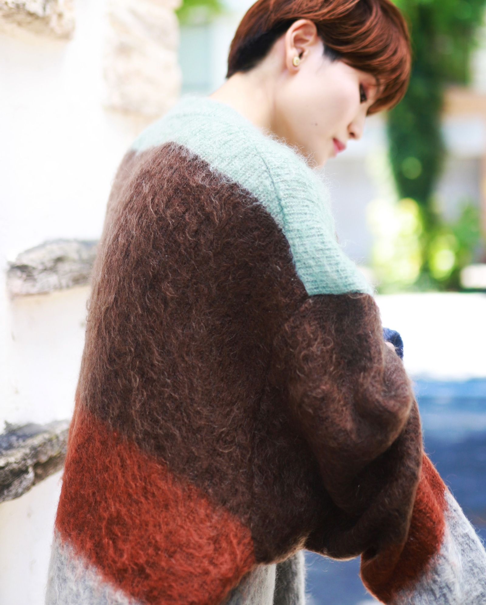 ヨーク23AW MOHAIR BORDER CREWNECK SWEATER(YK23FW0572S)BROWN