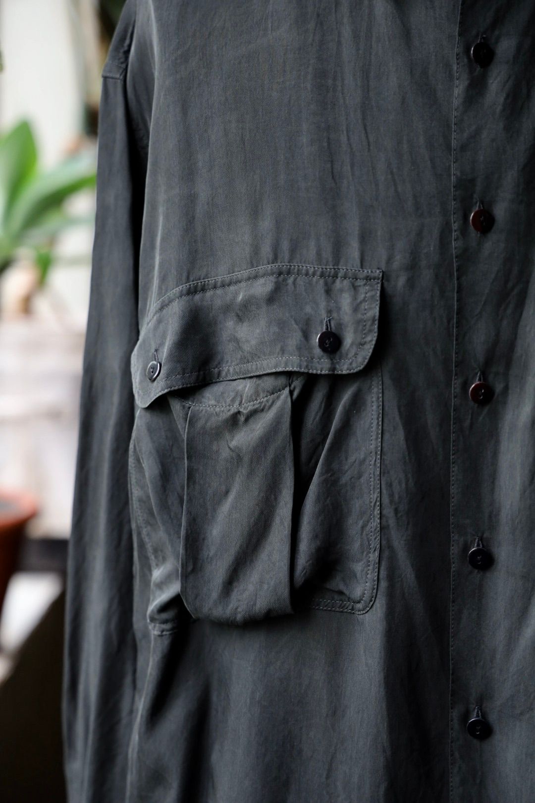 ヨーク 25FW シャツ Cupro Work Shirt(YK25FW01081SH) CHACOAL GREEN