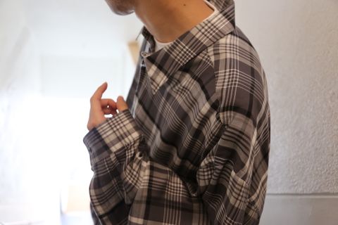 Graphpaper Tencel Check Regular Collar Big Sleeve Shirt"BLACK×GRAY Style.2020.8.15.