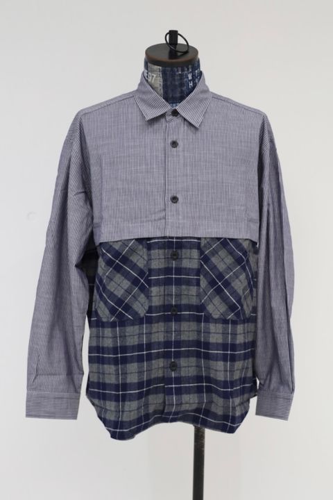 コムデギャルソンオム25FW 綿ストライプシャツ(HP-B018-051)NAVY/WHITE×GRAY/NAVY★10月3日(金)発売！