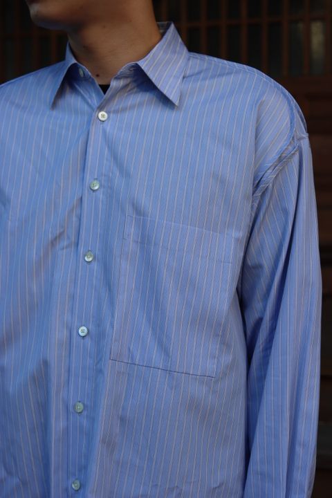 YOKE THOMAS MASON STRIPED PIPING SHIRT"SAXE"style.
