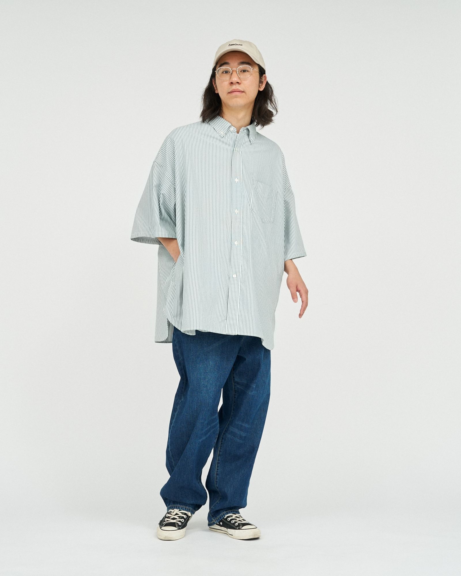 フレッシュサービス DRY OXFORD CORPORATE S/S B.D. SHIRT(FSC251-50004B)GREEN STRIPE