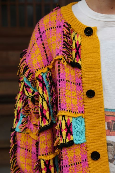 KIDILL 2020A/W 新作Chaotic Argyle Tartan Cardigan"Yellow×Pink" style.2020.11.23.