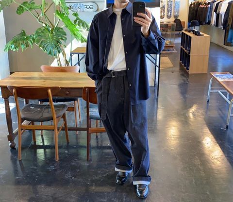 Graphpaper Broad L/S Oversized Regular Collar Shirt(GM203-50110B)NAVY Style.2020.8.17.