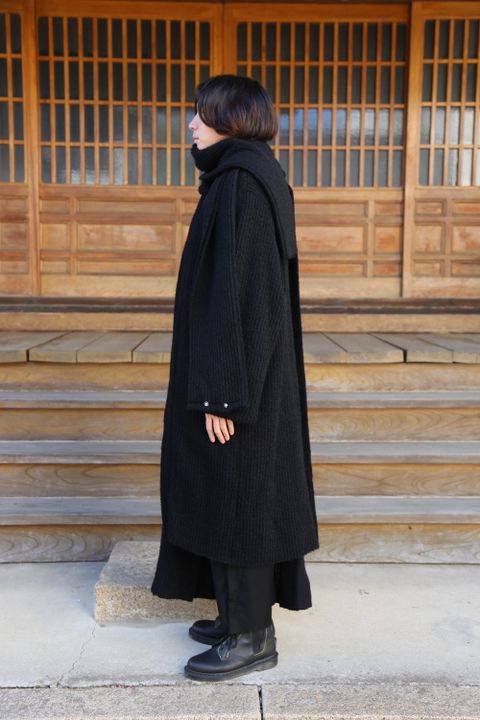yohji yamamoto アンバランスファスナーロングニットカーディガン Style.2020.10.24.
