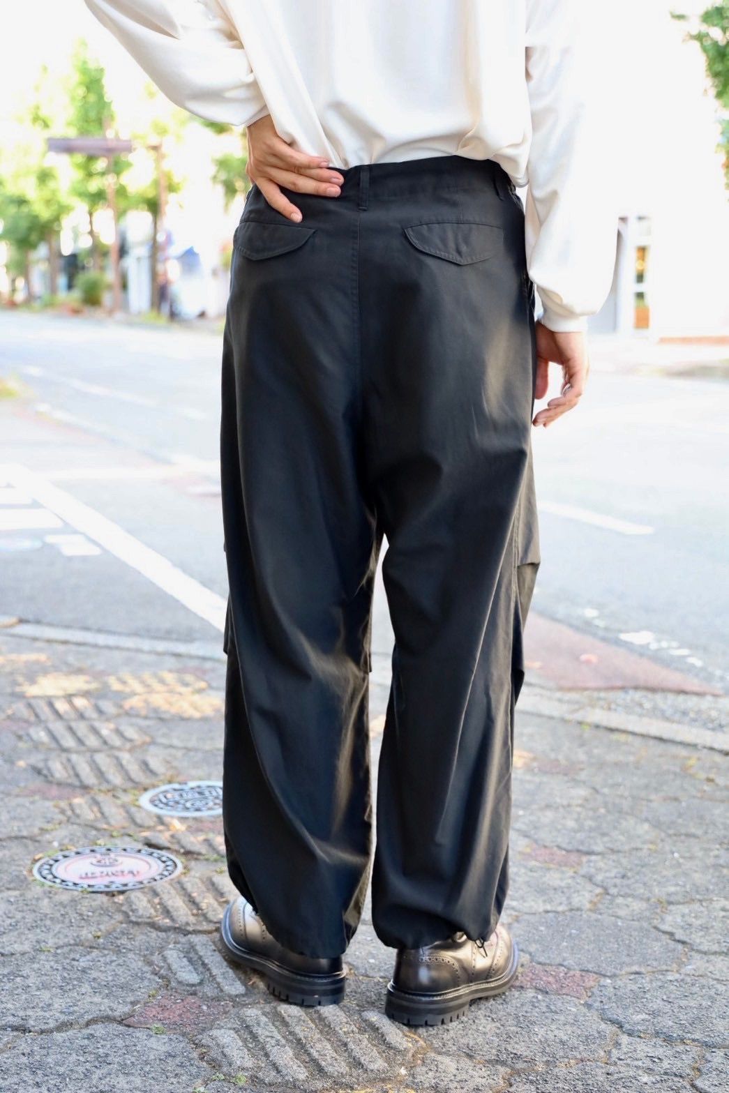 グラフペーパー 25AW Cotton Cupro Back Satin Military Pants(GM253-40345)BLACK