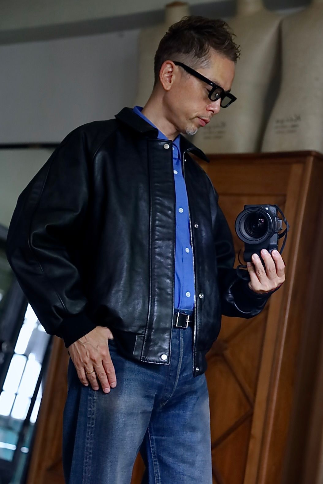 Graphpaper Cow Leather Raglan Blousonスタイル
