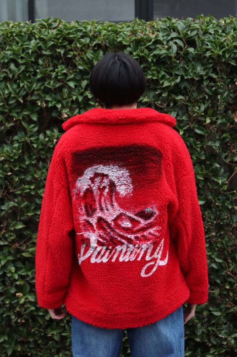 doublet HAND-PAINTED RECYCLE FUR JACKET"RED style"