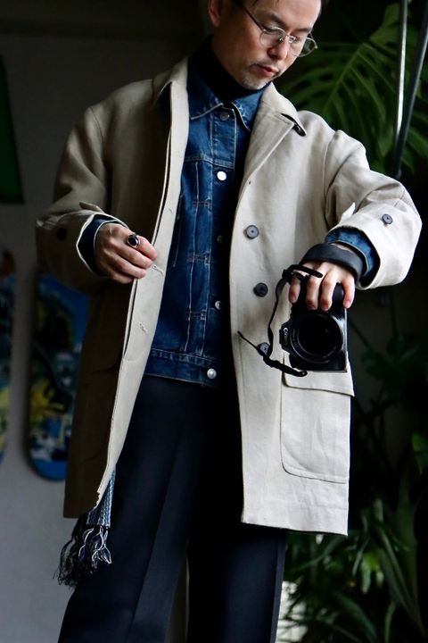 A.PRESSE Linen Half Coatスタイル