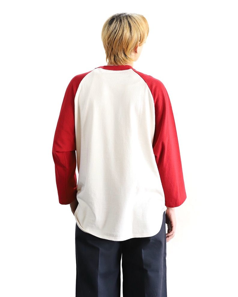 blurhms - ブラームス 24SS Co/Silk Nep Baseball Raglan Tee(BHS24S022)Ivory-BODY ×  DarkRed | mark