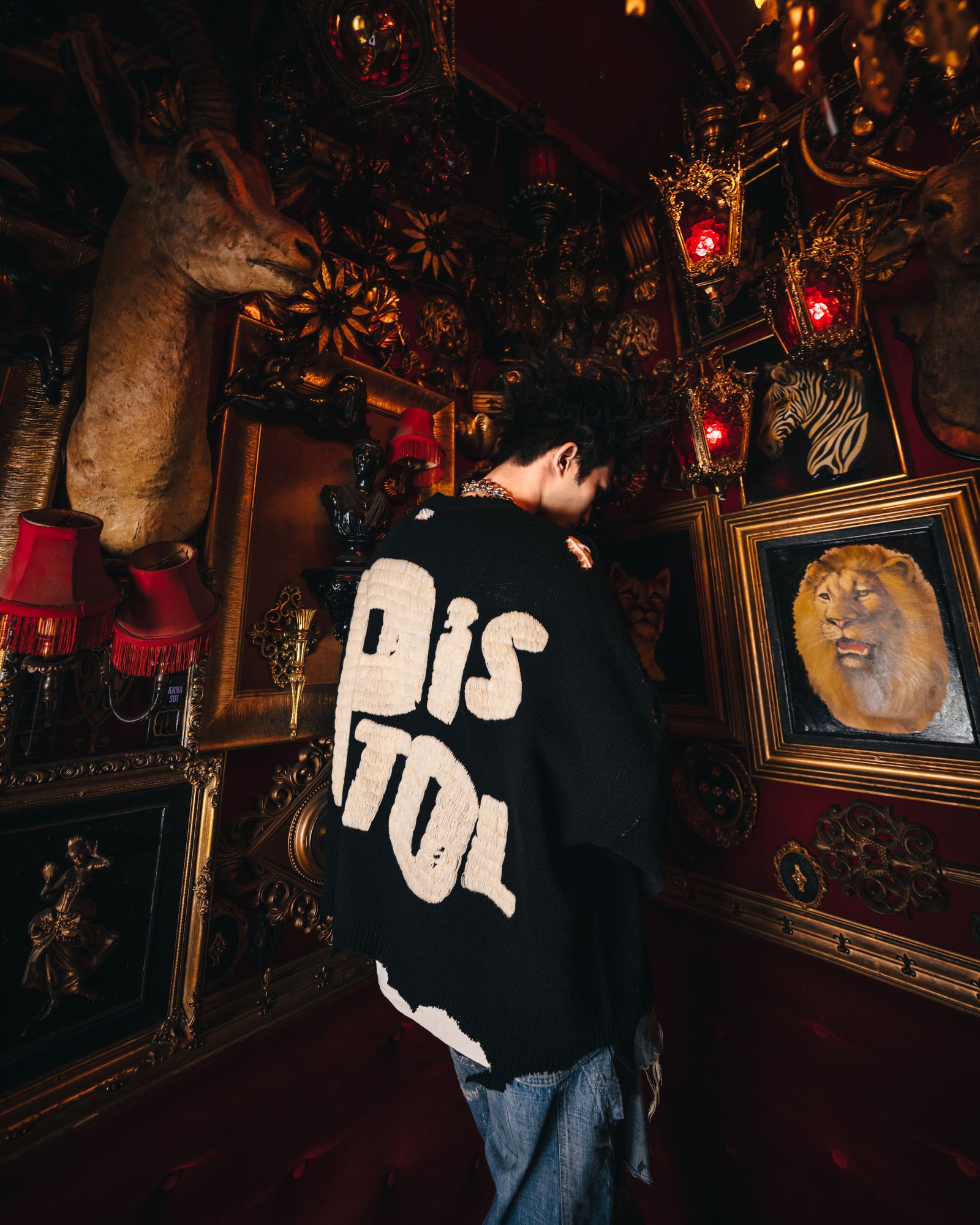 セントマイケル24AW セックスピストルズコラボ I AM A SP_CREW KNIT(SM-YS1-0000-C24)BLACK