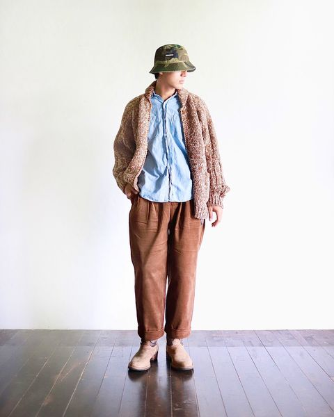 TapWater 23AW Shetland Wool Cowichan Zip Cardigan"BEIGE×BROWN"スタイル
