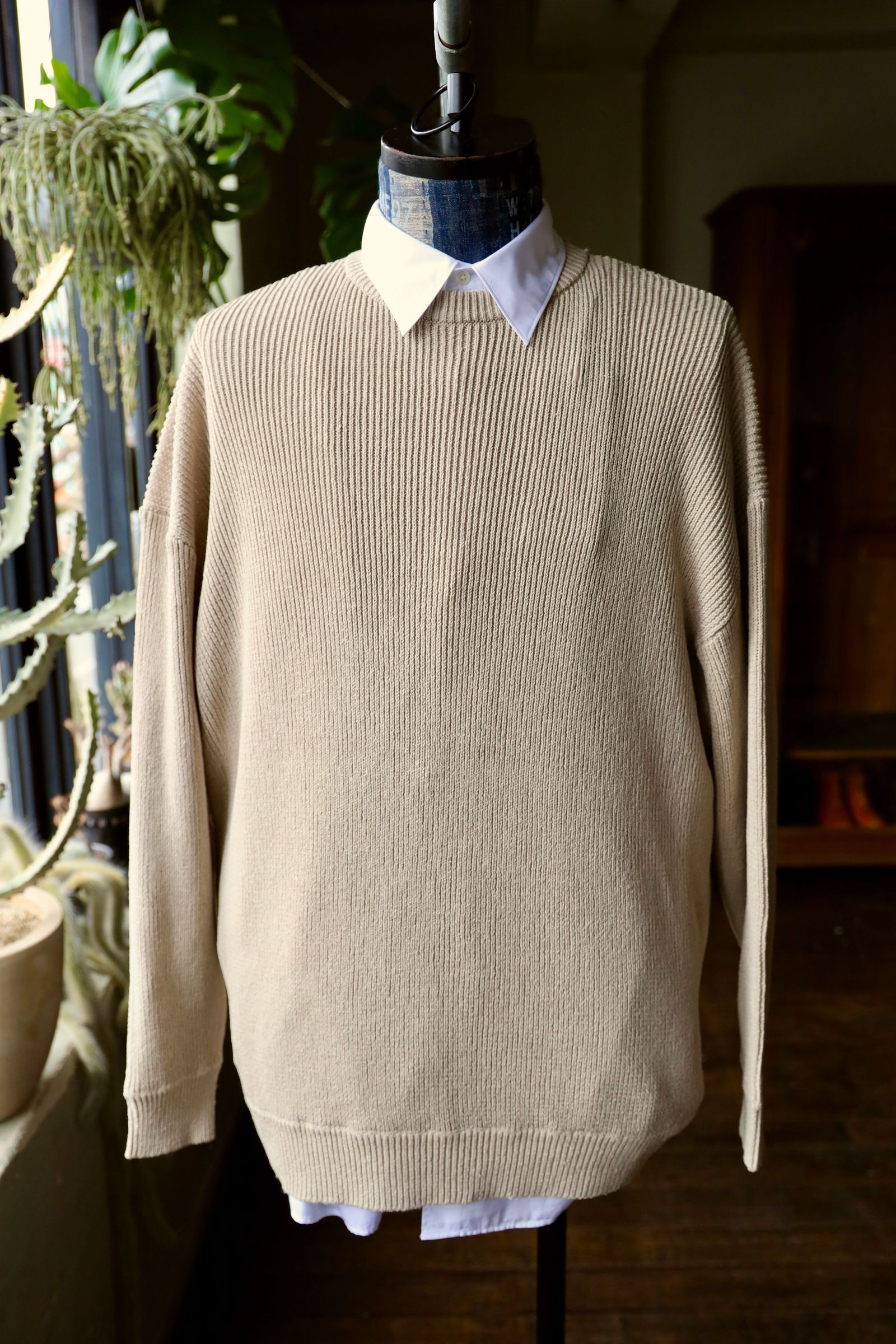 グラフペーパー 25SS Linen Solotex Loose Rib Crew Neck(GU251-80119)BEIGE