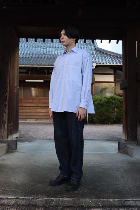 YOKE THOMAS MASON STRIPED PIPING SHIRT"WHITE"style.