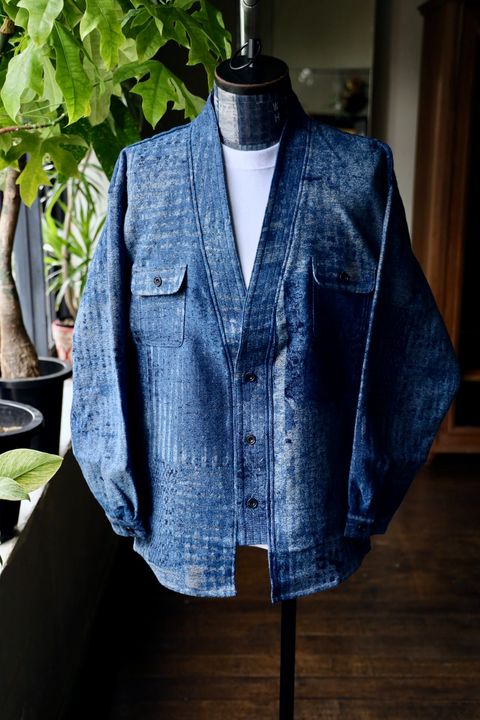 ファンダメンタル デニムシャツ BORO JAQUARD HAORI SHIRT RINSE(FA25SH47R)INDIGO☆新作発売！