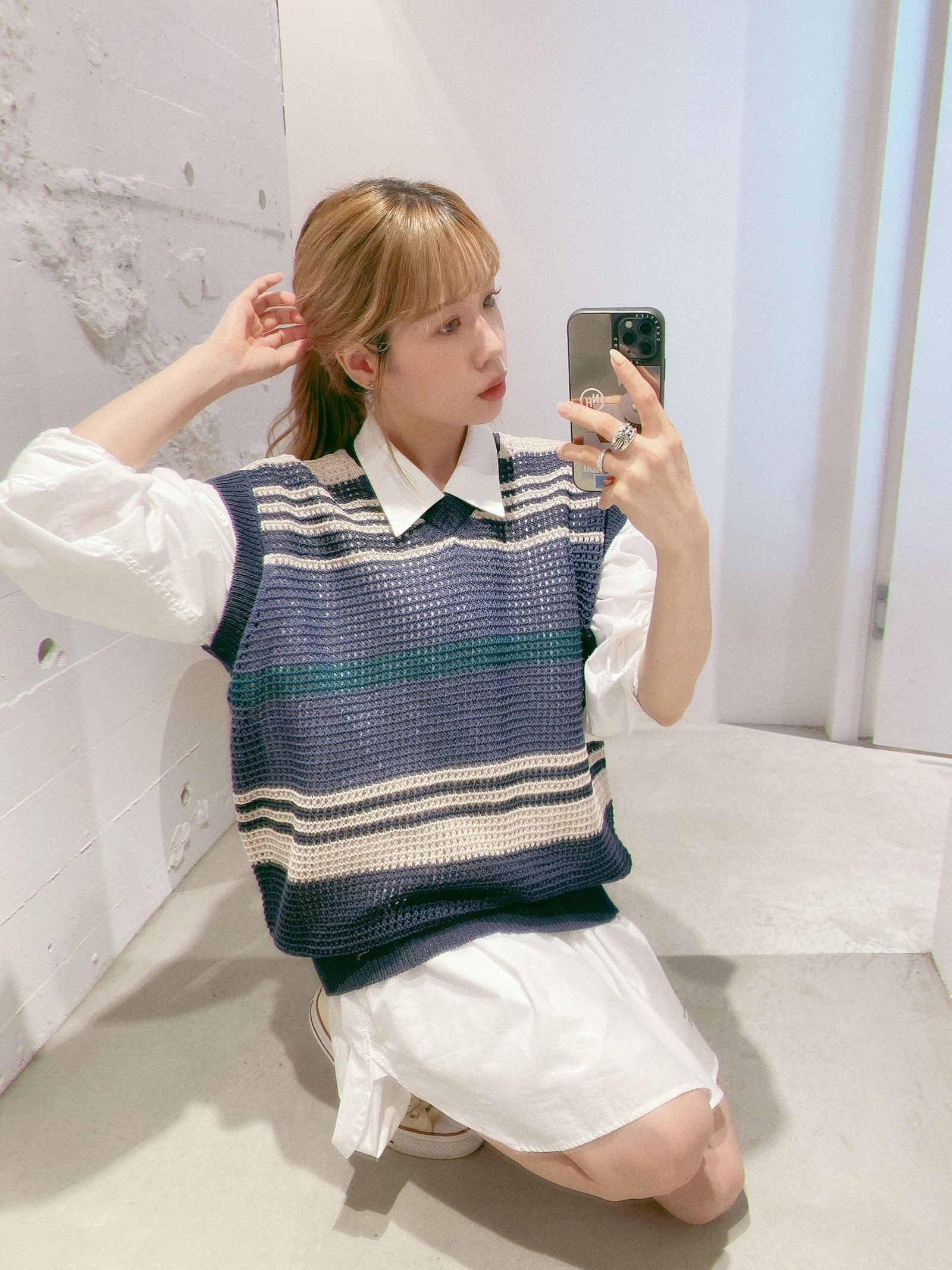 YOKE ニットベスト YOKE 新作BORDER MESH KNIT VEST style.2024.5.23 | 4816 | mark