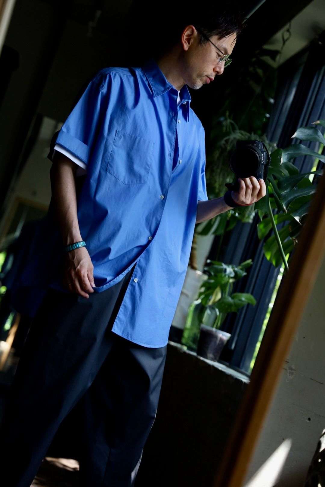 グラフペーパーシャツ Broad S/S Oversized Regular Collar Shirt(GM241-50003B)BLUE