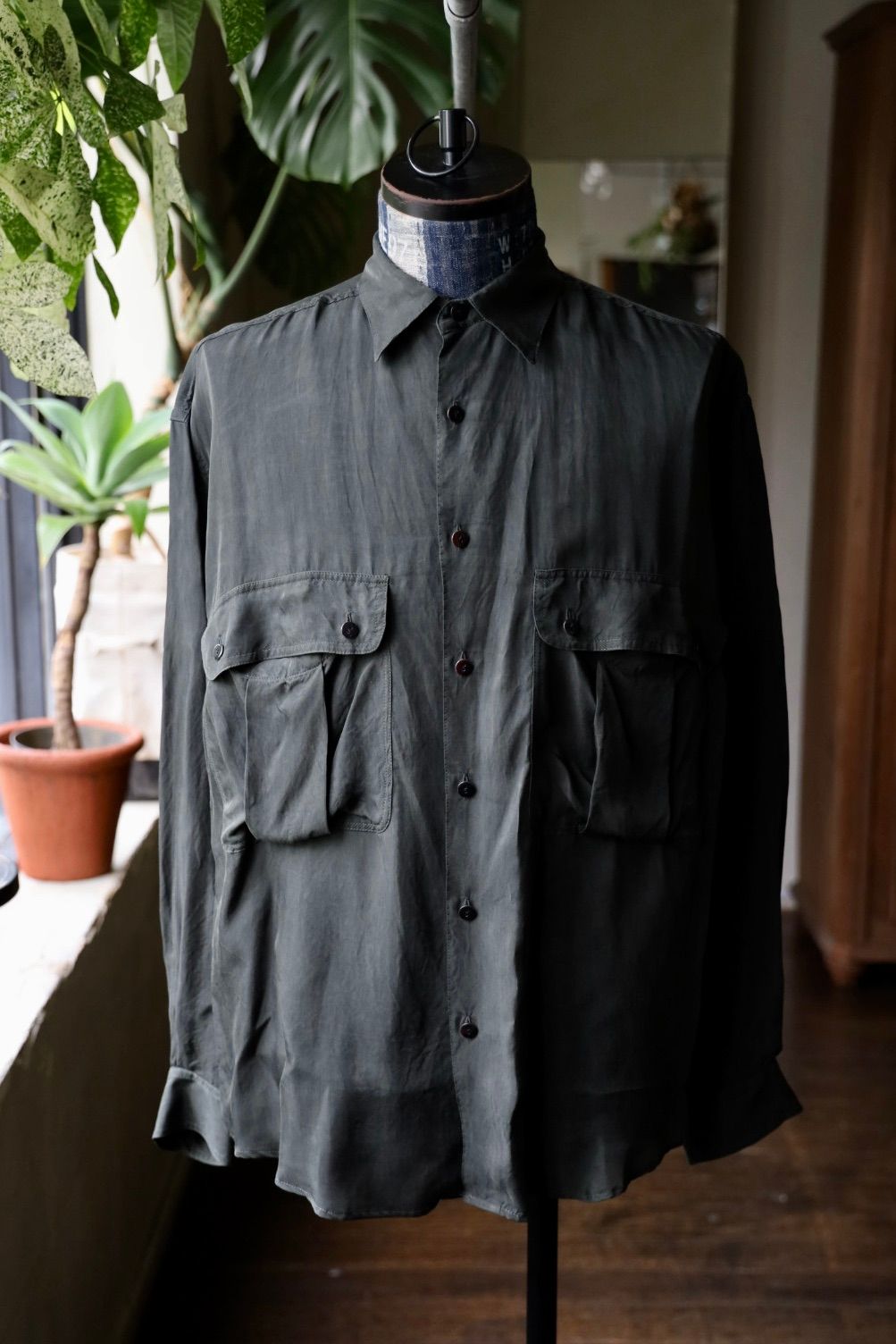 ヨーク 25FW シャツ Cupro Work Shirt(YK25FW01081SH) CHACOAL GREEN