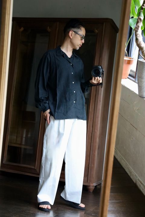 A.PRESSE 2025 STYLE2 Silk Rayon Open Collar L/S Shirtスタイル