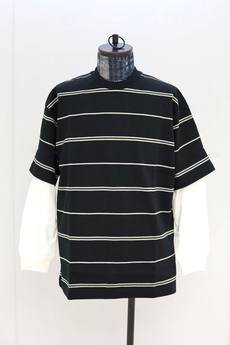コムデギャルソンオム26SS 綿度詰天竺ボーダー×綿天竺レイヤード無地Tシャツ(HQ-T003-051)BLACK☆2月6日(金)発売