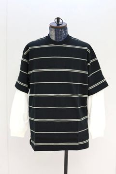 コムデギャルソンオム26SS 綿度詰天竺ボーダー×綿天竺レイヤード無地Tシャツ(HQ-T003-051)BLACK☆2月6日(金)発売