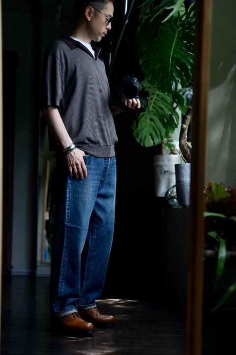 A.PRESSE Washed Denim Wide Pantsスタイル2024.7.13.