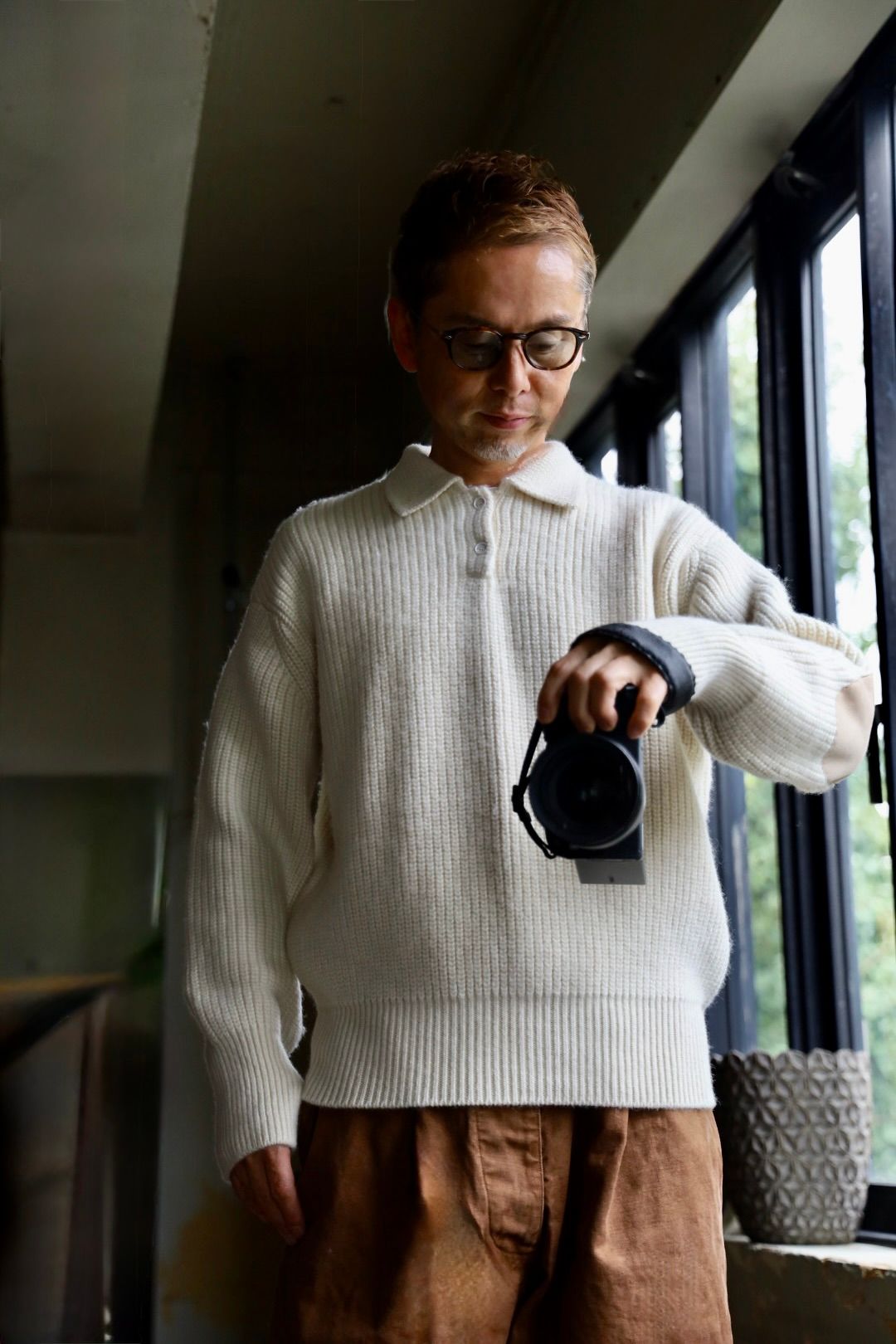 MARKAWARE 26AW RIBBED POLO COLLAR JUMPER"NATURAL WHITE"スタイル