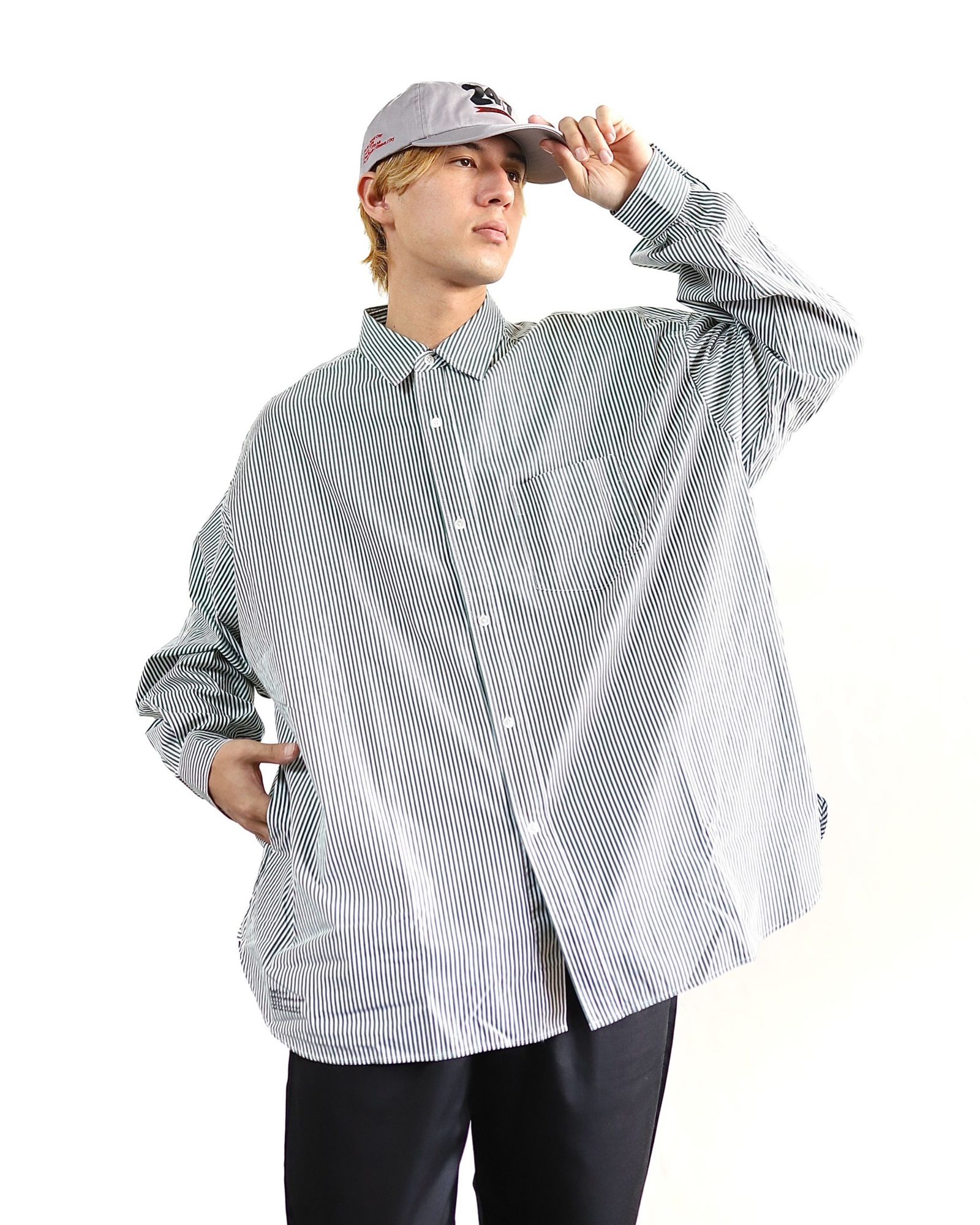 FreshService 24SS CORPORATE UNIFORM L/S SHIRT(GREEN STRIPE) style 2024.3.8