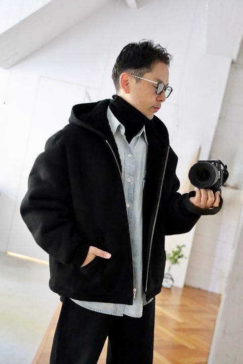 A.PRESSE Mouton ZIP leather Hoodieスタイル