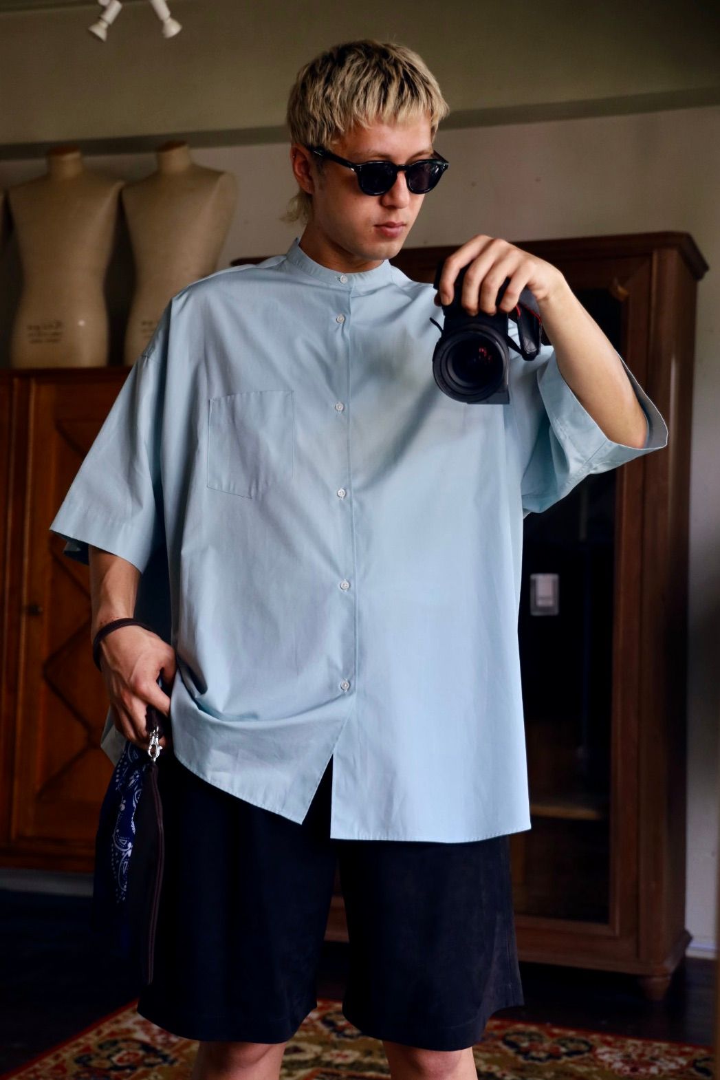 Graphpaper Cow Nubuck Leather S/S Oversized Regular Collar Shirt MARKスタイル