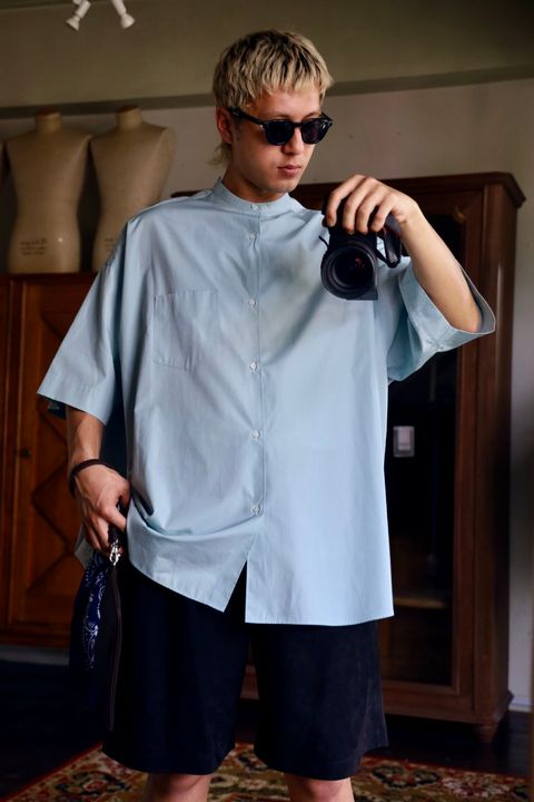 Graphpaper Cow Nubuck Leather S/S Oversized Regular Collar Shirt MARKスタイル