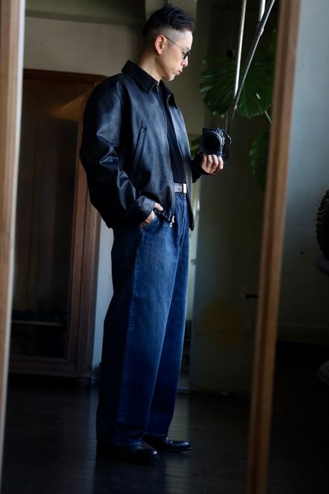 Graphpaper Selvage Denim Two Tuck Pants"DARK FADE"スタイル