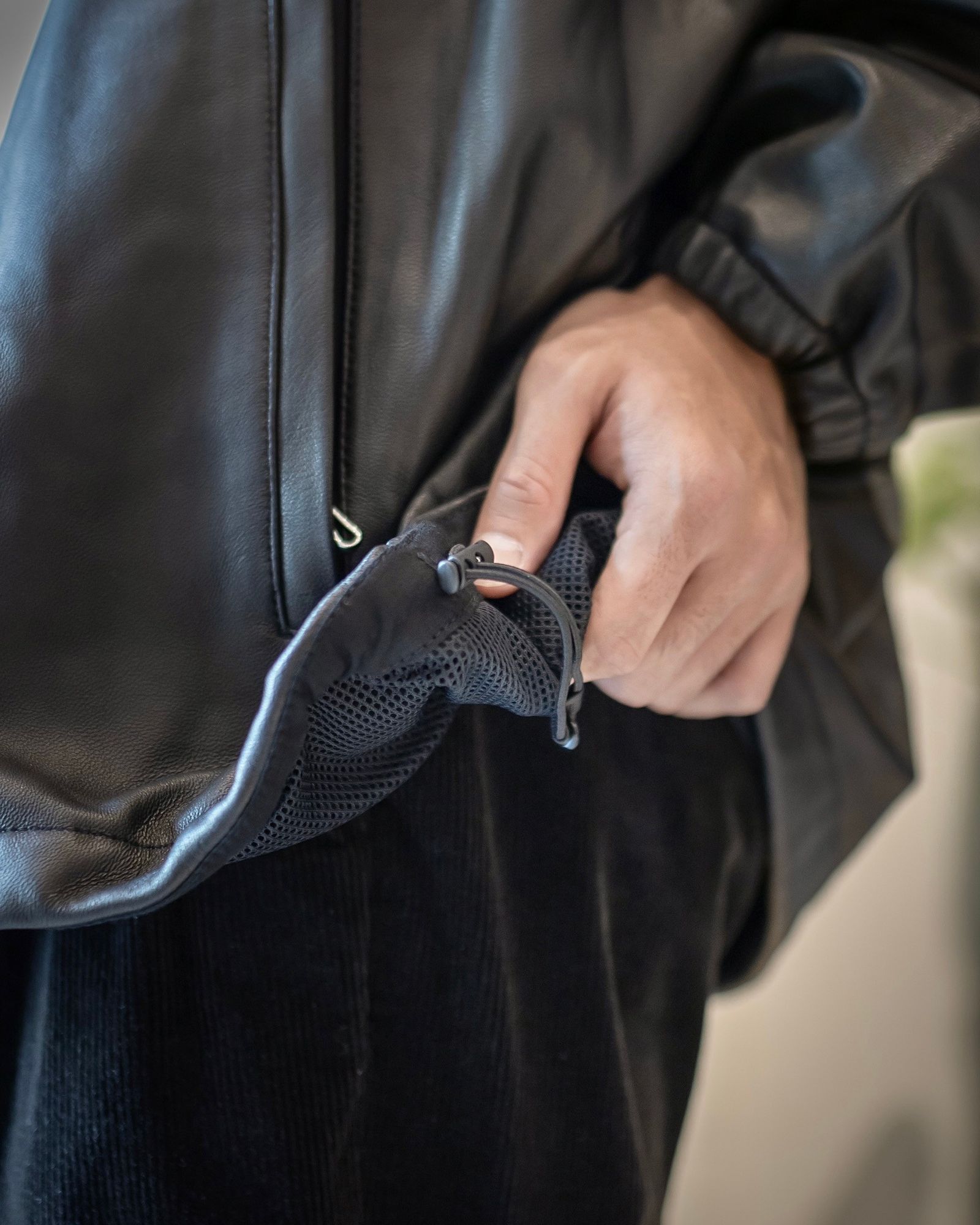 Graphpaper - Sheep Leather Track Blouson / Black | Stripe