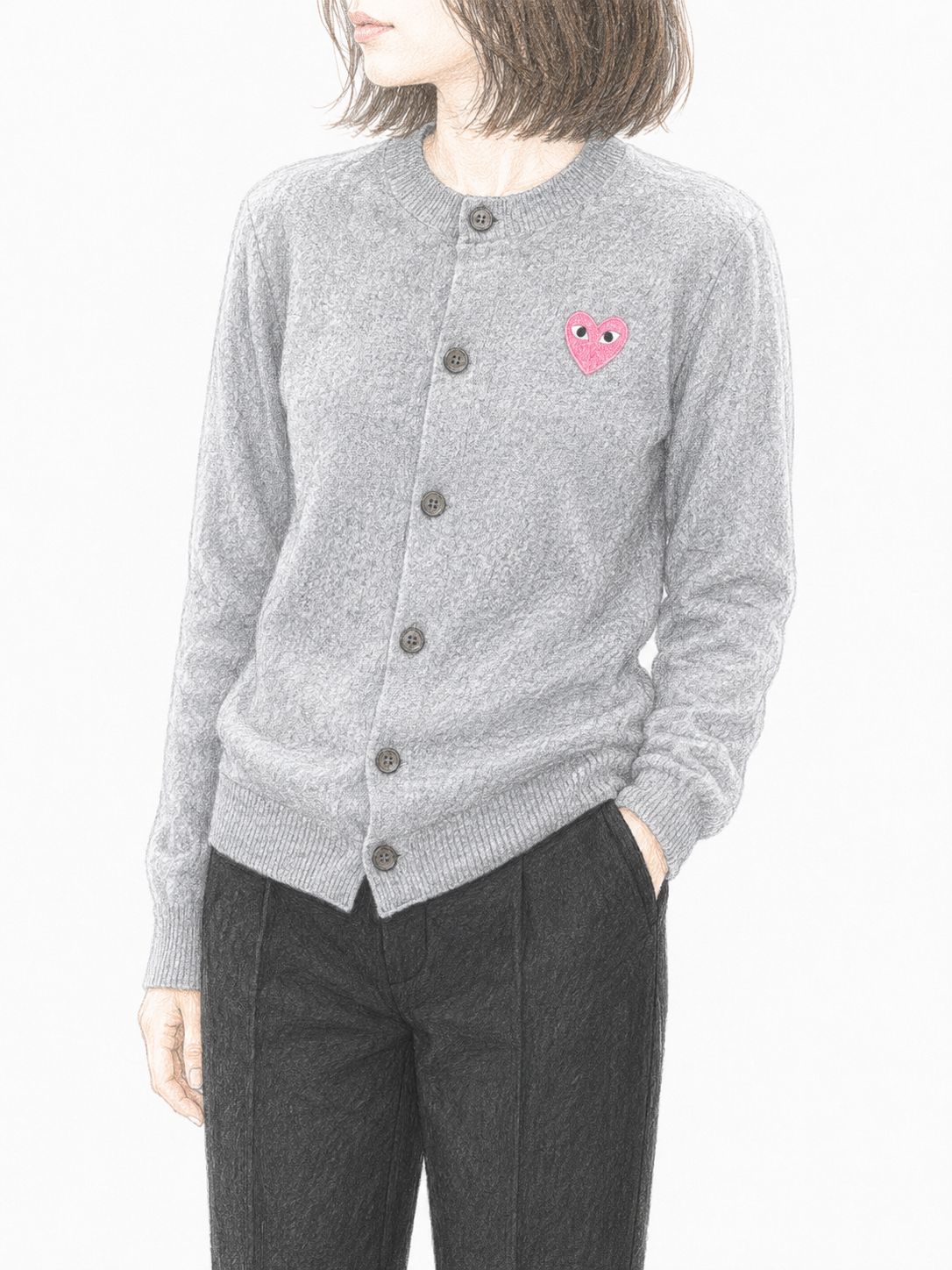プレイコムデギャルソン ROUND NECK CARDIGAN PINK EMBLEM(AX-N098-051)LIGHT GREY-PINK EMBLEM☆7月5日(日)発売！