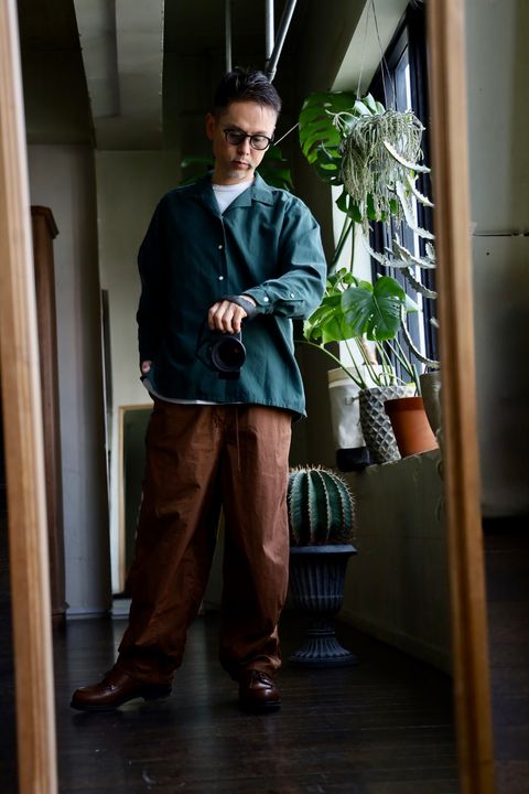 A.PRESSE US Silk Cotton Open Collar L/S Shirtスタイル