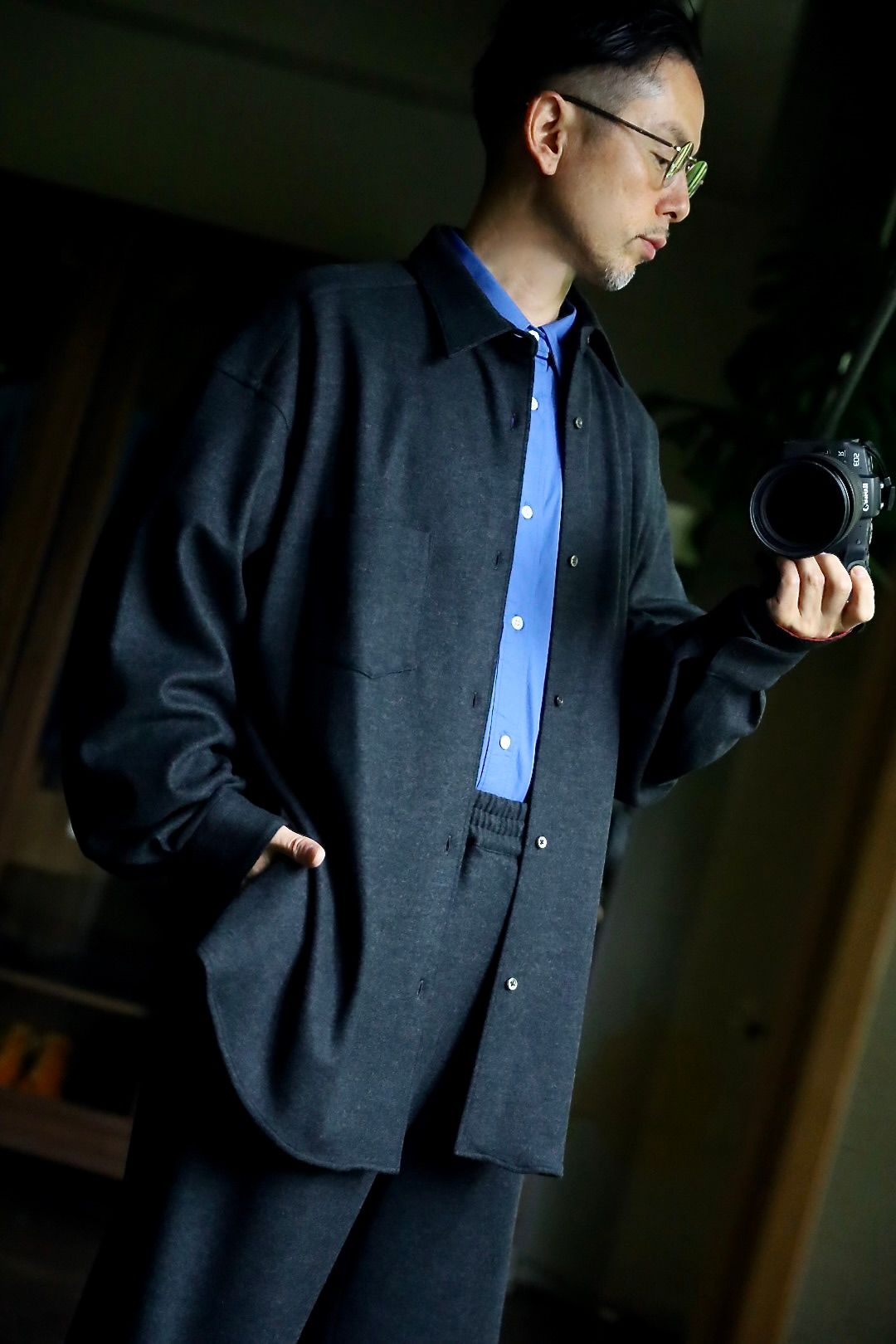 グラフペーパー 24AW Wool Smooth Flannel Oversized Regular Collar Shirt (GM244-50010)GRAY