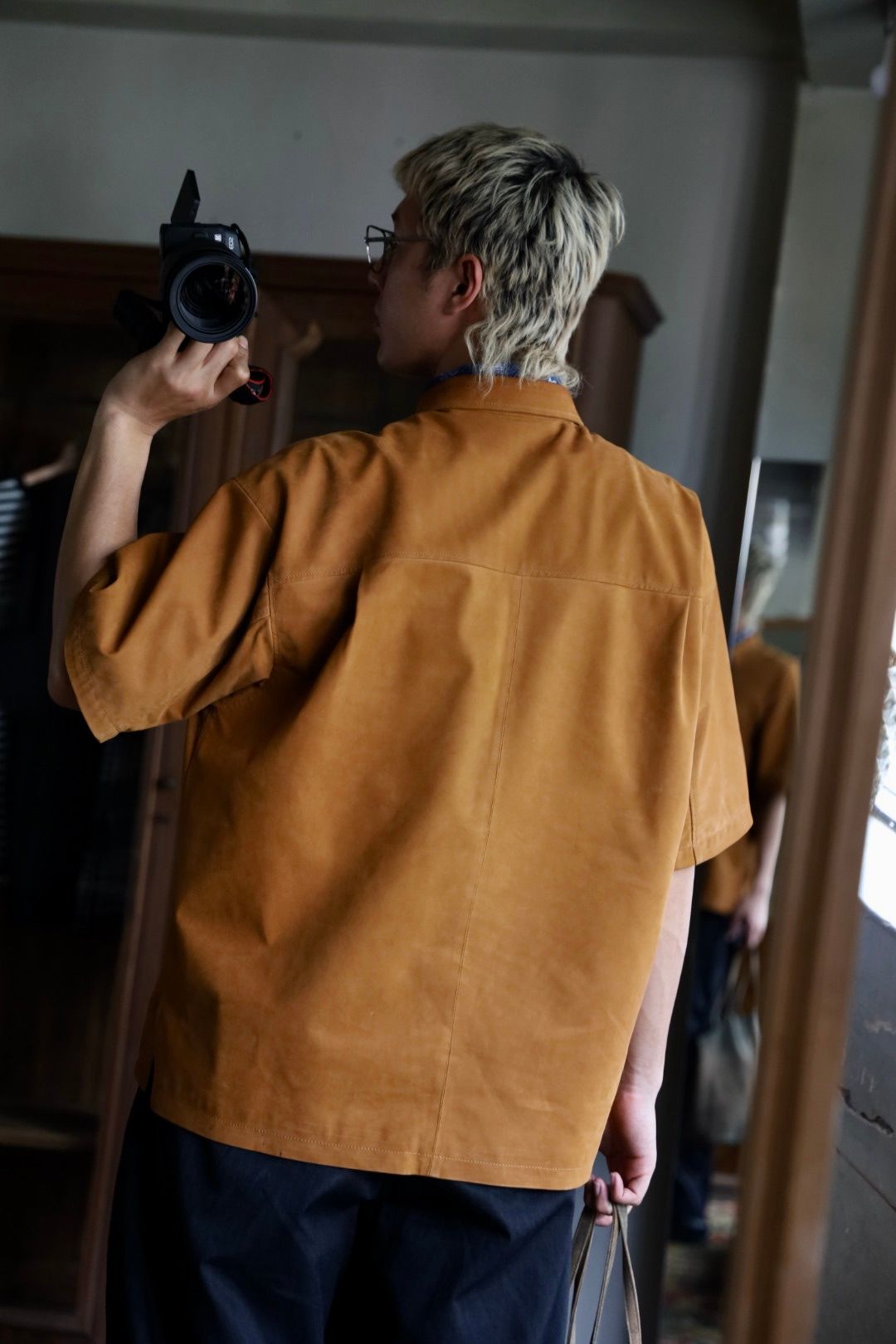 Graphpaper Cow Nubuck Leather S/S Oversized Regular Collar Shirt MARKスタイル