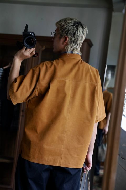 Graphpaper Cow Nubuck Leather S/S Oversized Regular Collar Shirt MARKスタイル