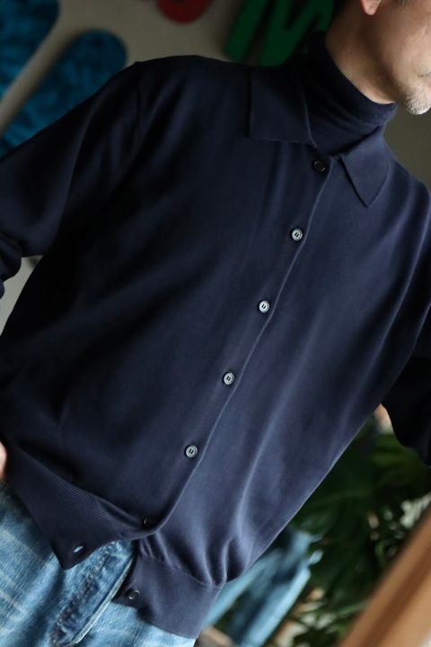 A.PRESSE アプレッセ23SS Cotton Knit Polo Collar Cardiganスタイル