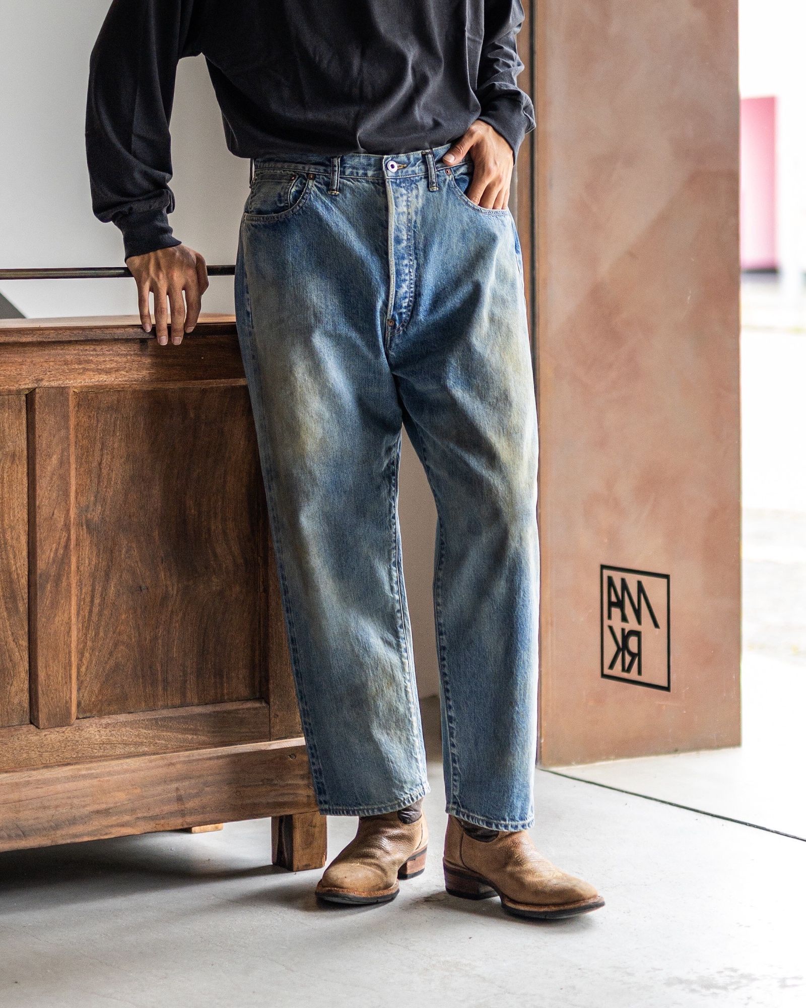 デニム・ジーパン Daily Washed Wide Denim Pants NO.22 WASHED WIDE DENIM PANTS – OBLIGE